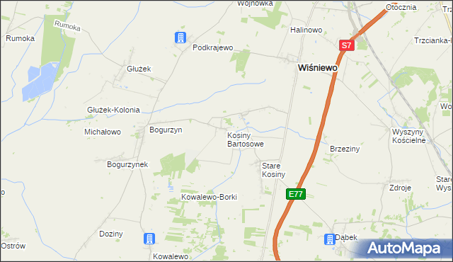 mapa Kosiny Bartosowe, Kosiny Bartosowe na mapie Targeo