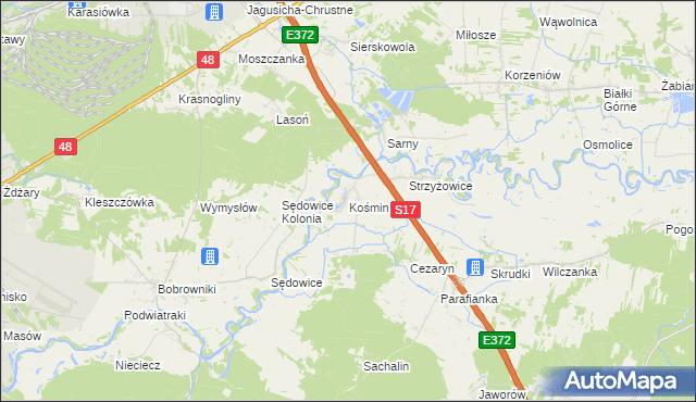 mapa Kośmin gmina Żyrzyn, Kośmin gmina Żyrzyn na mapie Targeo