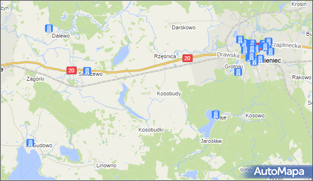 mapa Kosobudy gmina Złocieniec, Kosobudy gmina Złocieniec na mapie Targeo