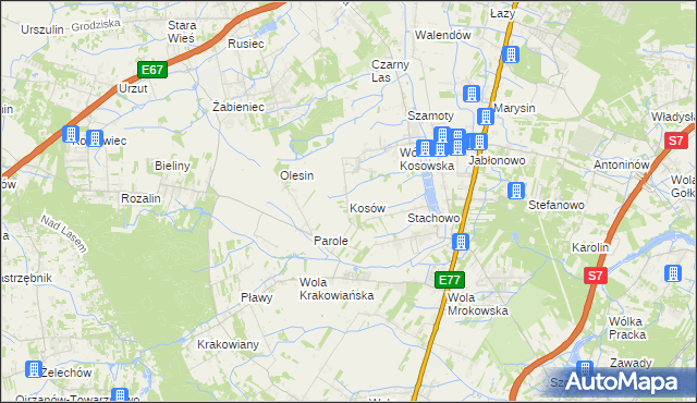 mapa Kosów gmina Lesznowola, Kosów gmina Lesznowola na mapie Targeo