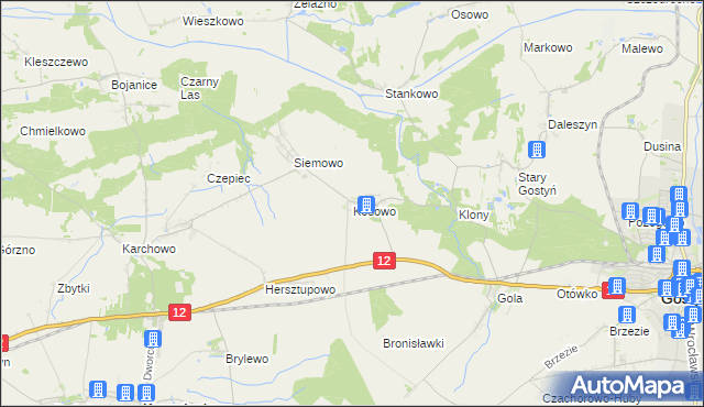 mapa Kosowo gmina Gostyń, Kosowo gmina Gostyń na mapie Targeo
