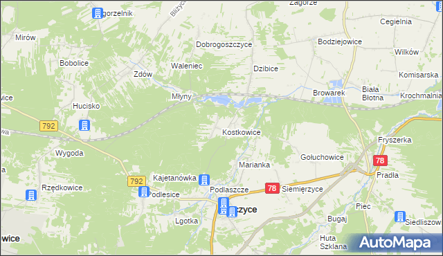 mapa Kostkowice gmina Kroczyce, Kostkowice gmina Kroczyce na mapie Targeo