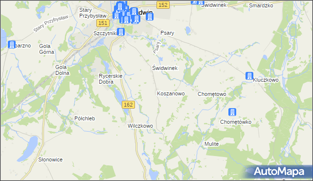 mapa Koszanowo gmina Brzeżno, Koszanowo gmina Brzeżno na mapie Targeo