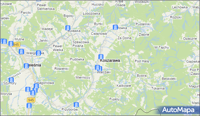 mapa Koszarawa, Koszarawa na mapie Targeo