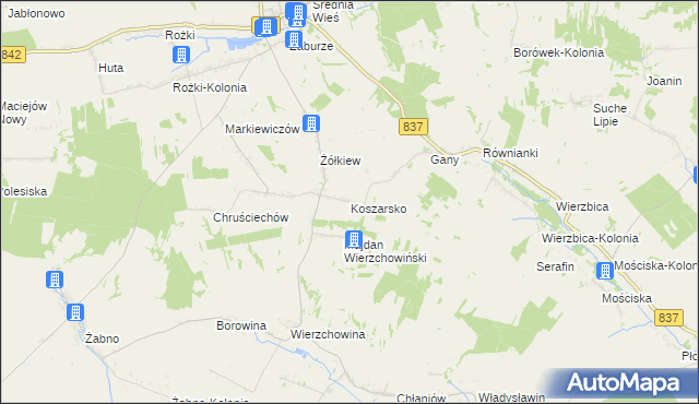 mapa Koszarsko, Koszarsko na mapie Targeo