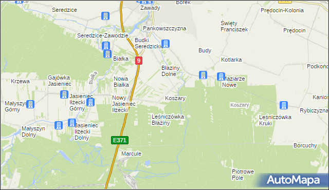 mapa Koszary gmina Iłża, Koszary gmina Iłża na mapie Targeo