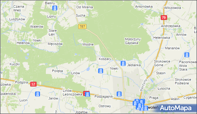 mapa Koszary gmina Zwoleń, Koszary gmina Zwoleń na mapie Targeo