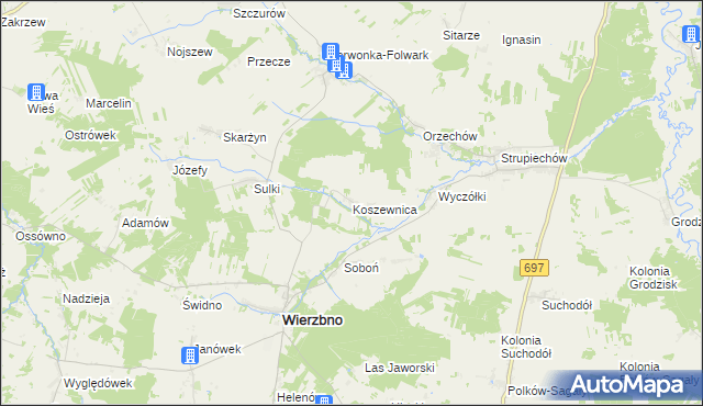 mapa Koszewnica gmina Wierzbno, Koszewnica gmina Wierzbno na mapie Targeo