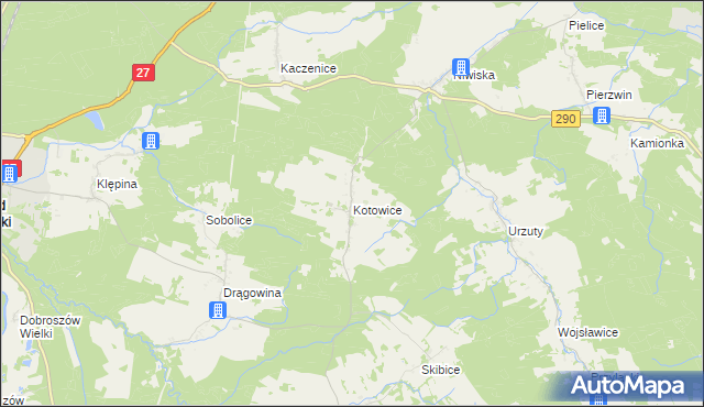 mapa Kotowice gmina Nowogród Bobrzański, Kotowice gmina Nowogród Bobrzański na mapie Targeo