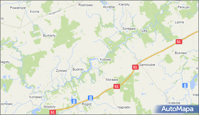 mapa Kotowo gmina Lidzbark Warmiński, Kotowo gmina Lidzbark Warmiński na mapie Targeo