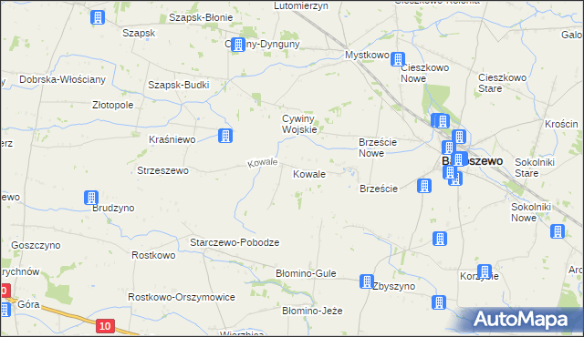 mapa Kowale gmina Baboszewo, Kowale gmina Baboszewo na mapie Targeo