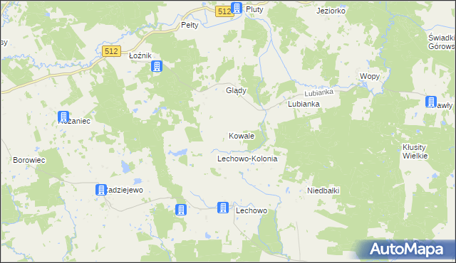 mapa Kowale gmina Pieniężno, Kowale gmina Pieniężno na mapie Targeo