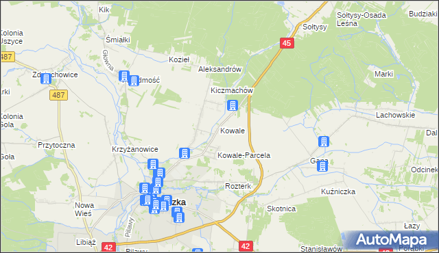 mapa Kowale gmina Praszka, Kowale gmina Praszka na mapie Targeo