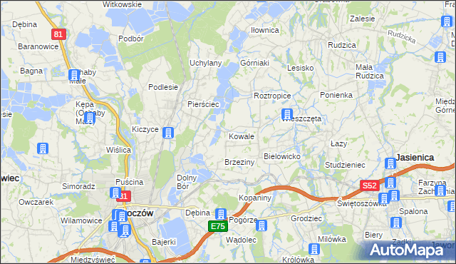 mapa Kowale gmina Skoczów, Kowale gmina Skoczów na mapie Targeo