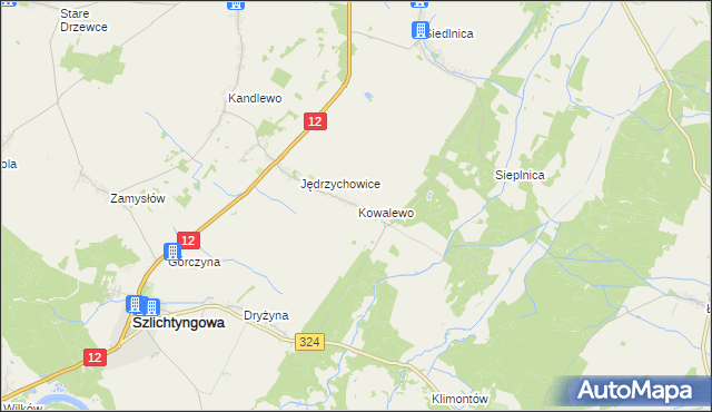 mapa Kowalewo gmina Szlichtyngowa, Kowalewo gmina Szlichtyngowa na mapie Targeo