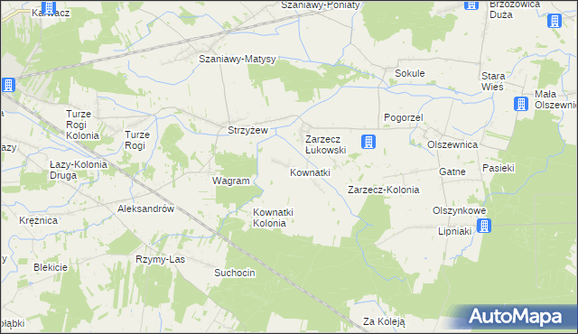 mapa Kownatki gmina Łuków, Kownatki gmina Łuków na mapie Targeo