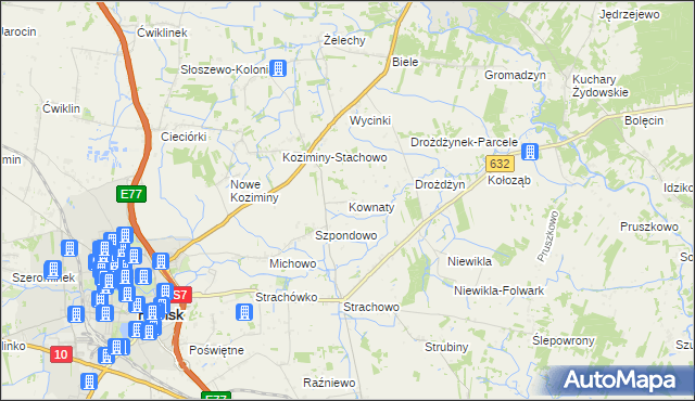 mapa Kownaty gmina Płońsk, Kownaty gmina Płońsk na mapie Targeo