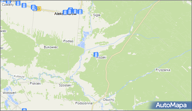 mapa Kozaki gmina Łukowa, Kozaki gmina Łukowa na mapie Targeo