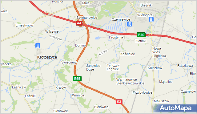 mapa Kozice gmina Krotoszyce, Kozice gmina Krotoszyce na mapie Targeo