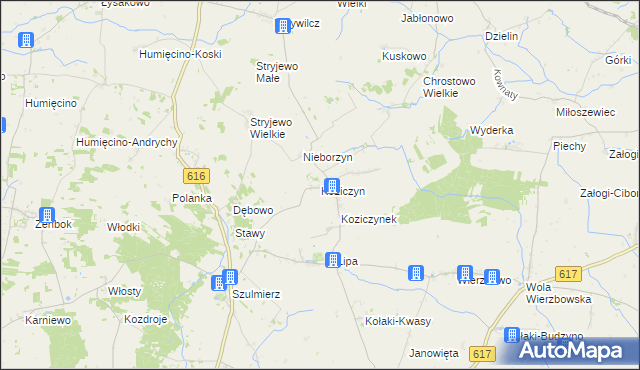 mapa Koziczyn gmina Regimin, Koziczyn gmina Regimin na mapie Targeo