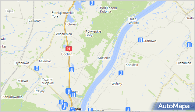 mapa Kozielec gmina Nowe, Kozielec gmina Nowe na mapie Targeo