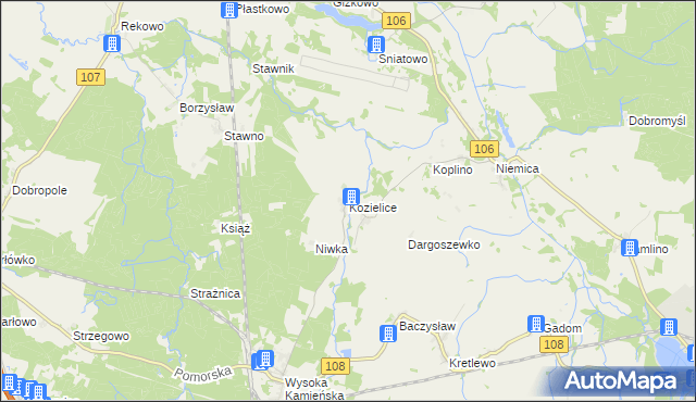 mapa Kozielice gmina Golczewo, Kozielice gmina Golczewo na mapie Targeo