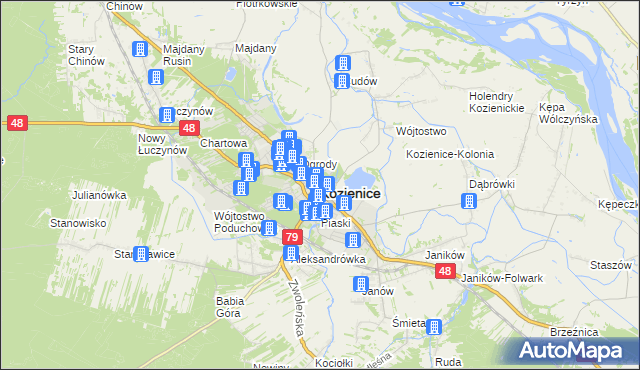 mapa Kozienice, Kozienice na mapie Targeo