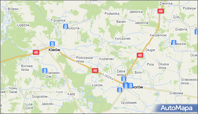 mapa Kozieniec gmina Potworów, Kozieniec gmina Potworów na mapie Targeo