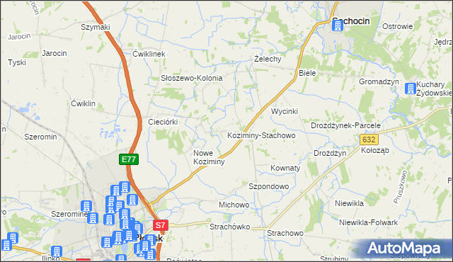 mapa Koziminy-Stachowo, Koziminy-Stachowo na mapie Targeo
