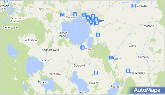 mapa Koziny gmina Zalewo, Koziny gmina Zalewo na mapie Targeo