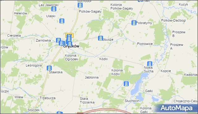 mapa Kózki gmina Grębków, Kózki gmina Grębków na mapie Targeo