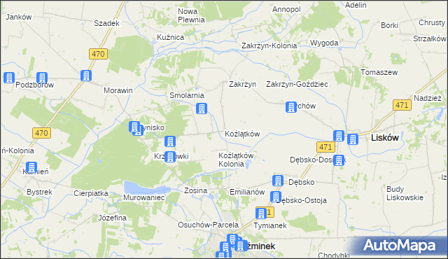 mapa Koźlątków, Koźlątków na mapie Targeo