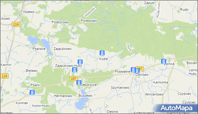 mapa Koźle gmina Szamotuły, Koźle gmina Szamotuły na mapie Targeo