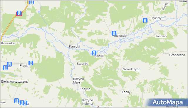 mapa Koźliki gmina Narew, Koźliki gmina Narew na mapie Targeo