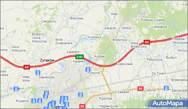 mapa Kozłów gmina Dębica, Kozłów gmina Dębica na mapie Targeo