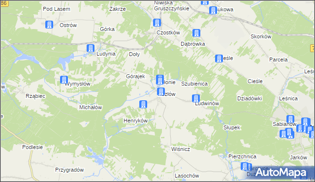 mapa Kozłów gmina Małogoszcz, Kozłów gmina Małogoszcz na mapie Targeo