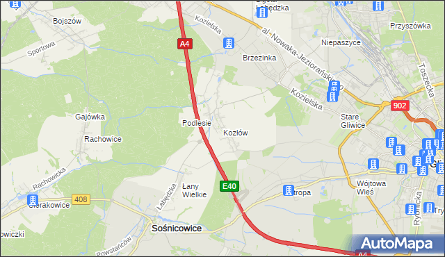 mapa Kozłów gmina Sośnicowice, Kozłów gmina Sośnicowice na mapie Targeo