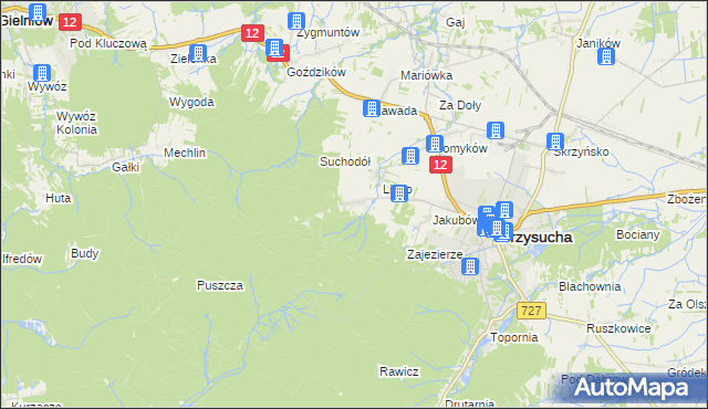 mapa Kozłowiec gmina Przysucha, Kozłowiec gmina Przysucha na mapie Targeo