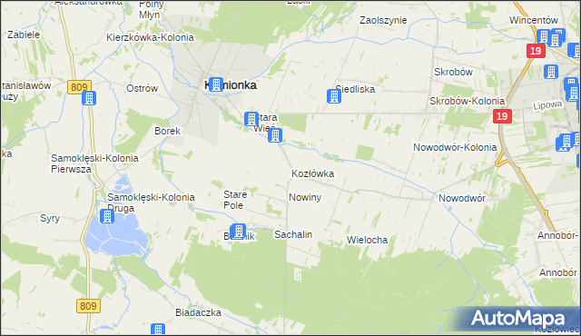 mapa Kozłówka gmina Kamionka, Kozłówka gmina Kamionka na mapie Targeo