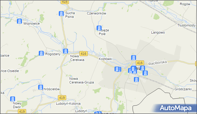 mapa Kozłówki gmina Kietrz, Kozłówki gmina Kietrz na mapie Targeo