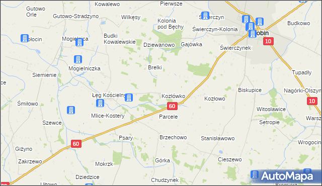 mapa Kozłówko gmina Drobin, Kozłówko gmina Drobin na mapie Targeo