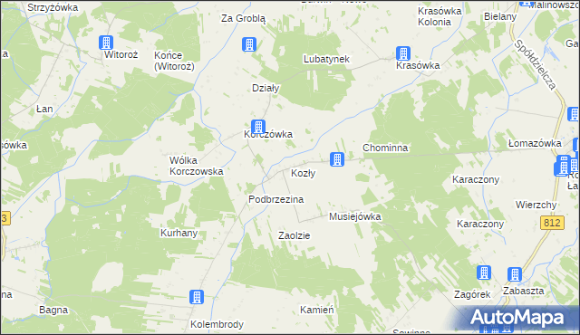 mapa Kozły gmina Łomazy, Kozły gmina Łomazy na mapie Targeo