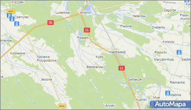 mapa Kozły gmina Ostrzeszów, Kozły gmina Ostrzeszów na mapie Targeo