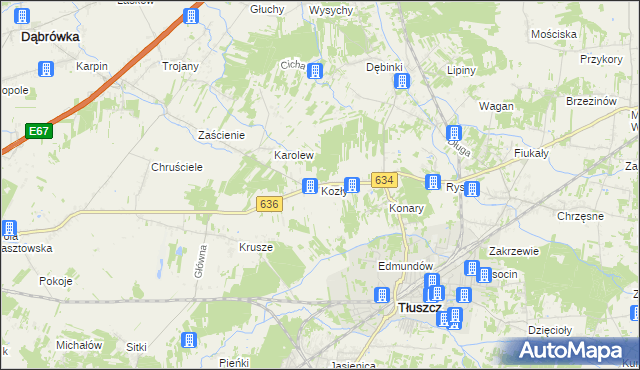 mapa Kozły gmina Tłuszcz, Kozły gmina Tłuszcz na mapie Targeo