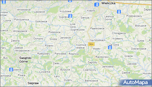 mapa Koźmice Wielkie, Koźmice Wielkie na mapie Targeo