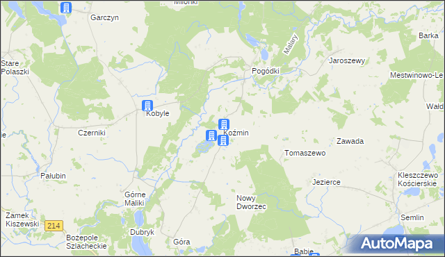 mapa Koźmin gmina Skarszewy, Koźmin gmina Skarszewy na mapie Targeo