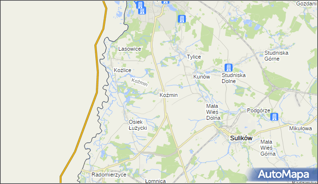 mapa Koźmin gmina Zgorzelec, Koźmin gmina Zgorzelec na mapie Targeo