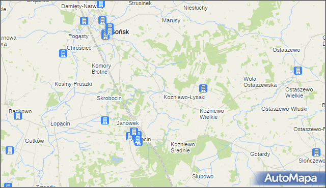 mapa Koźniewo-Łysaki, Koźniewo-Łysaki na mapie Targeo