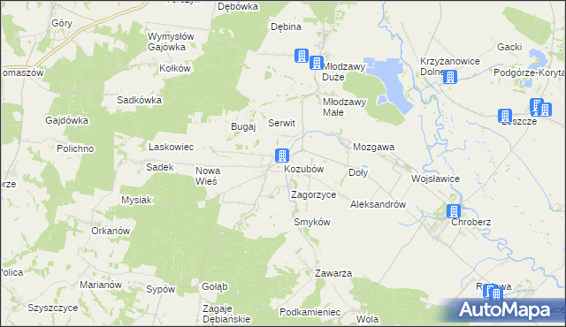 mapa Kozubów gmina Pińczów, Kozubów gmina Pińczów na mapie Targeo