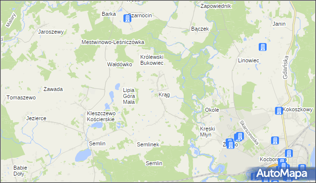 mapa Krąg gmina Starogard Gdański, Krąg gmina Starogard Gdański na mapie Targeo